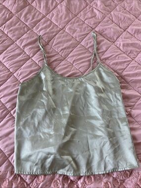 Satin Spaghetti-Strap Cami Tank Top in Light Green